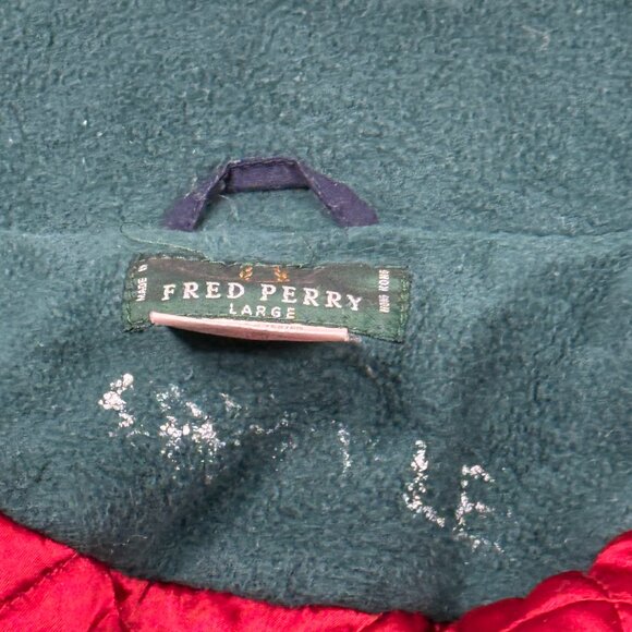 Fred Perry Parka Jacket Blue Mens Large Zip Snap Winter Quilted Interior Coat - Picture 12 of 14
